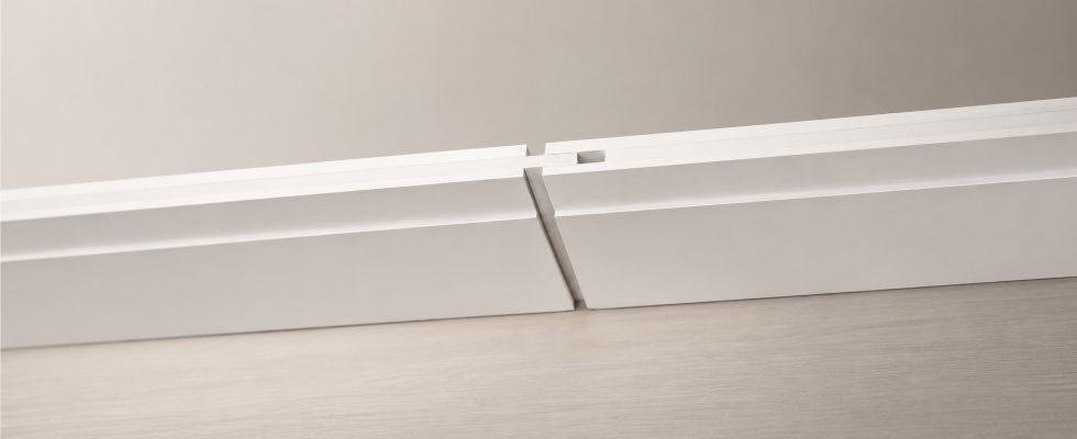 Close-up detail of seamless shadow gap profile in plasterboard